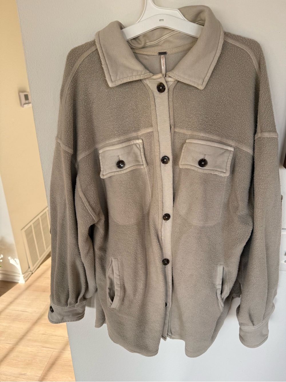 Free People Taupe Button-Front Fleece Shacket